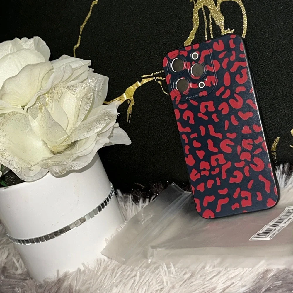 Red Leopard iPhone 14 Pro Max Case | Black, New